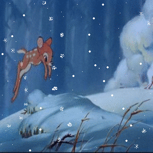 Bambi jumping in snow