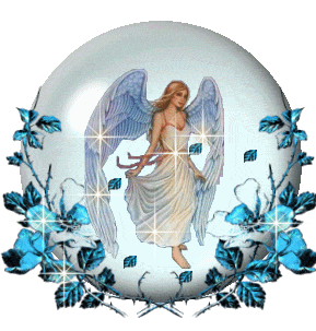 Angel with blue flowers in glo..