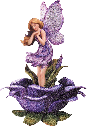 Fairy standing in a purple ros..