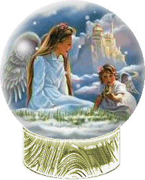 angel mom and child globe