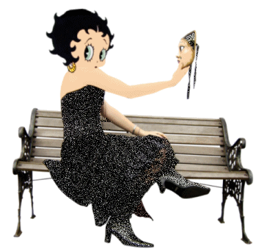 Betty Boop sitting on park ben..