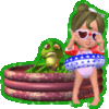 frog in pool and little girl