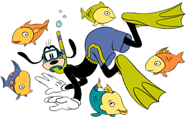 Goofy swimming with fish