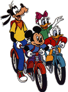 mickey riding a bike