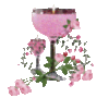pink glass, candles and roses