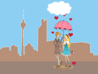 Couple in love Hearts rain