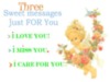 Three Sweet messages just FOR You: I love you, I miss you, I care for you  