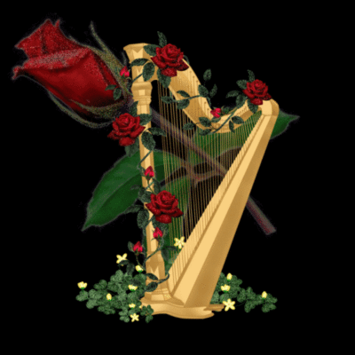 Harp with red roses