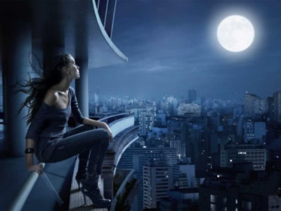 Night city Girl & Moon