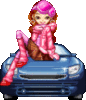 Pink Girl on the blue car