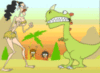 Funny girl fights with the dinosaur