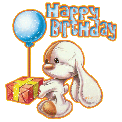 Happy Birthday rabbit with present