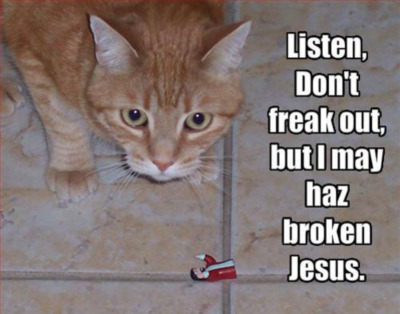 LOLCat: Listen, Don't freak out, but I may haz broken Jesus.