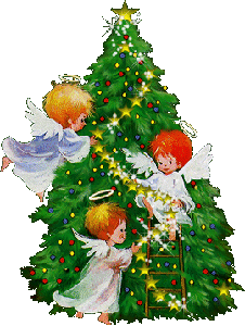 Merry Christmas! Angels decorating the Christmas tree