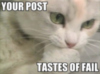 LOLCat: your post tastes of fail