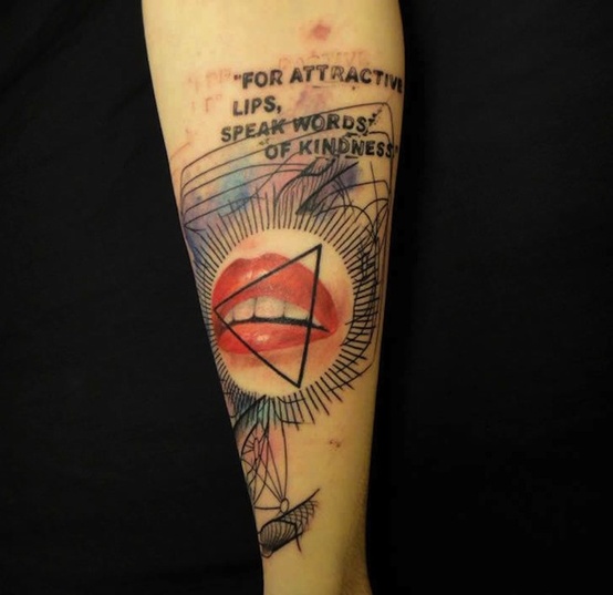 "For attractive lips, speaks words of kindness" tattoo