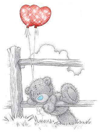 Cute Teddy Bear with Hearts Ballons