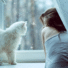 Winter Girl and White Cat
