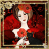 Lady with red flowers