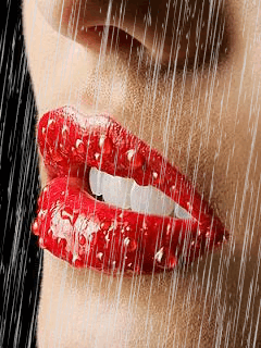 Red sexy lips in the rain