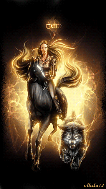 Horsewoman & wolf