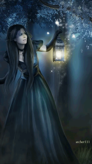 Woman with lantern in the night 