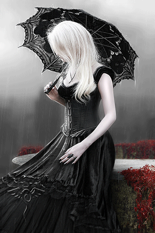 Lady in black in the rain