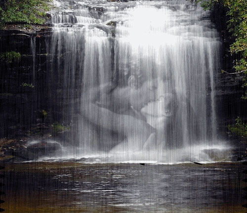 Kiss at the waterfall