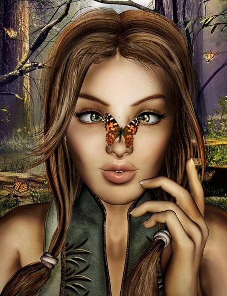 Girl with butterfly in the forest