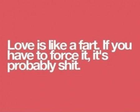 Love is like a fart. If you have to force it, it's probably shit.