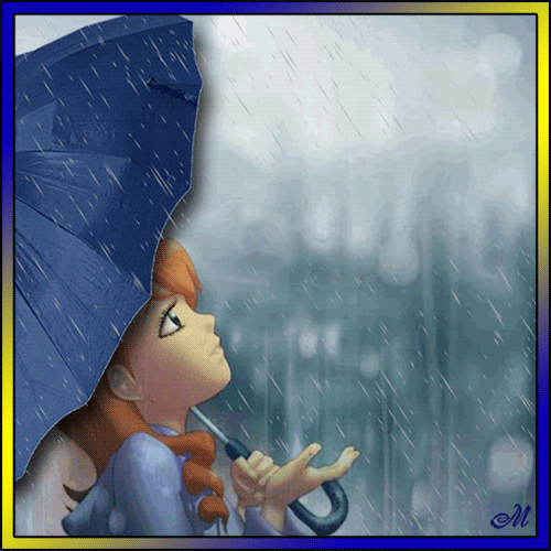 Anime girl with umbrella in the rain