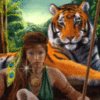 Beautiful girl and Tiger