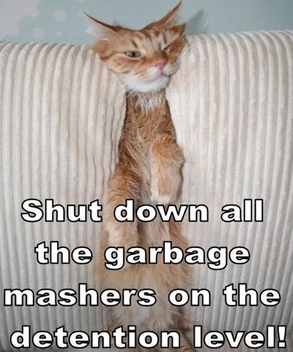 LOL Cat: Shut down all the garbage mashers on the detention level!