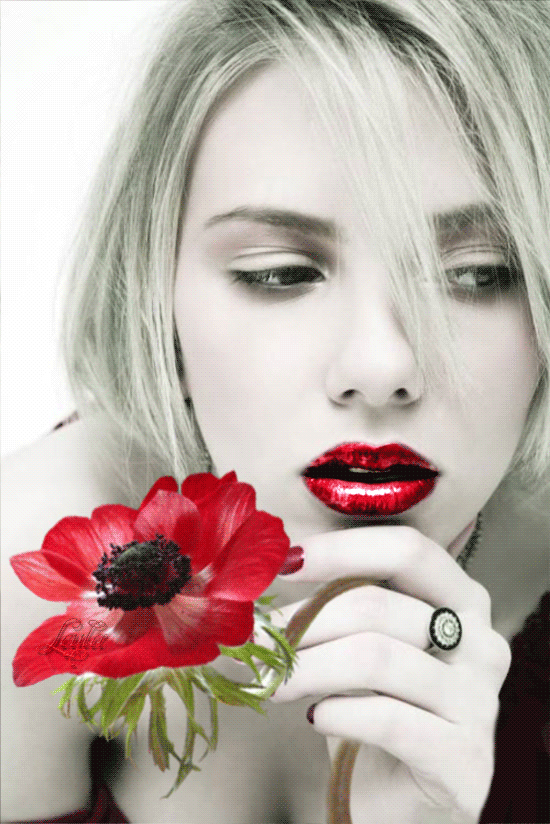 Sexy Girl Red Lips Red Flower