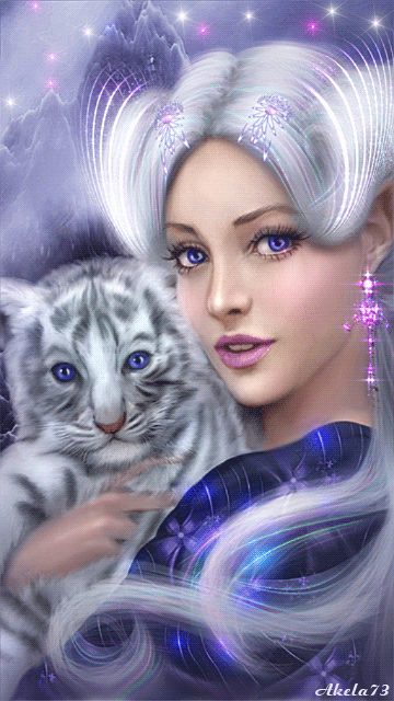Fantasy Woman with White Tiger