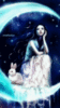 Girl with rabbit on the moon