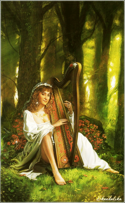 Sexy woman plays harp