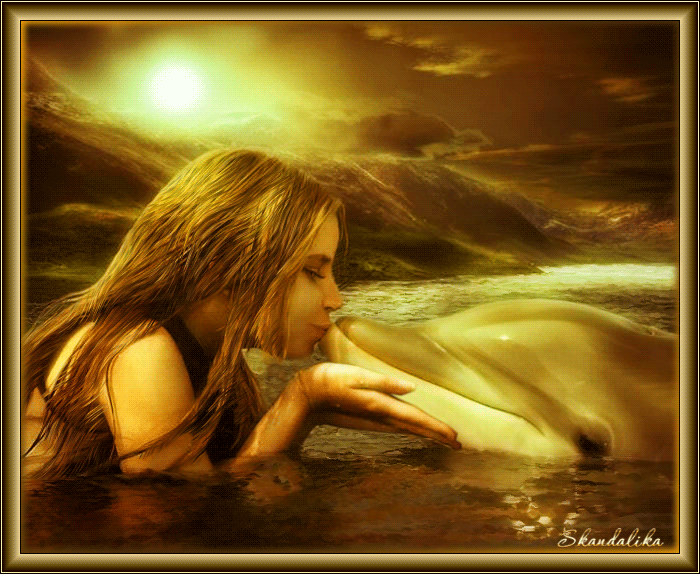 Girl and Dolphin Kiss