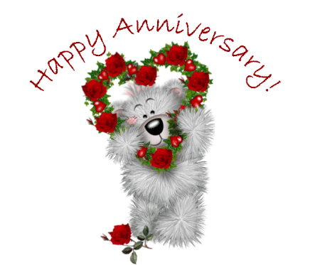 Happy Anniversary -- Teddy Bear with Flower Heart