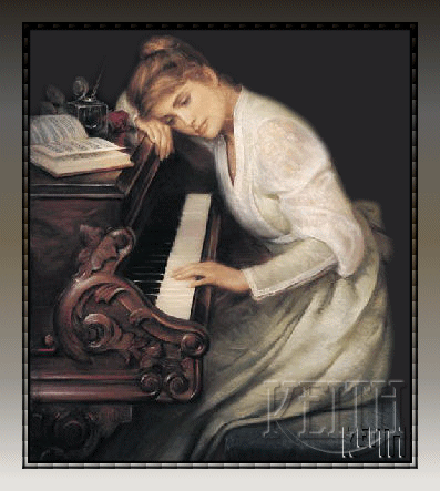 Sad girl plays piano