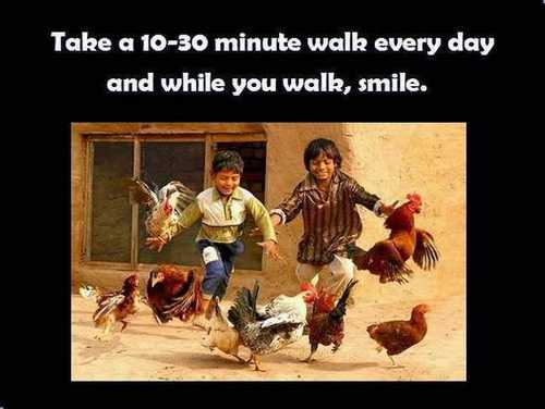 Take a 10-30 minute walk every day and while you walk, smile.