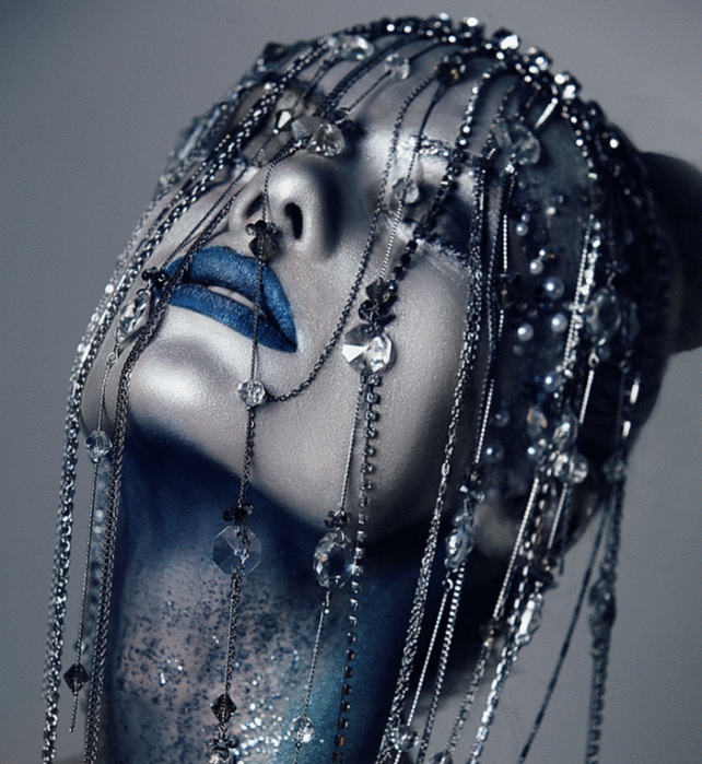 Fantasy Girl Blue Lips with Jewelry Waterfall