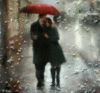 Couple in the Rain Red Umbrella