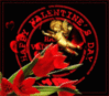 Happy Valentine's Day -- Stamp Red Flowers Golden Cupid