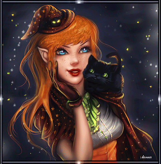 Happy Halloween -- Witch and Cat
