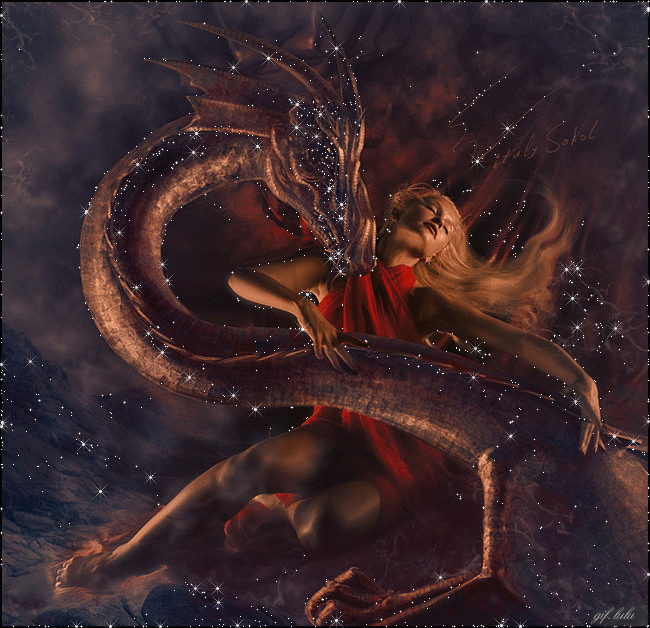 Woman in Red with Dragon