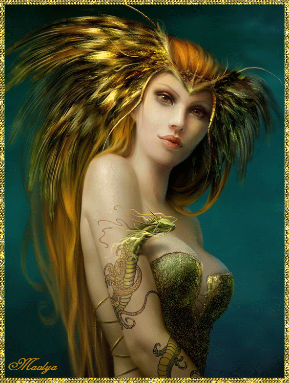 Fantasy Girl with Tattoo Dragon