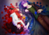 Anime sweet couple lying in flowers
