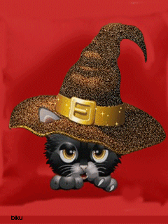 Happy Halloween -- Black Cat in the Witch Hat