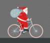 Santa Claus is going by bicycle
